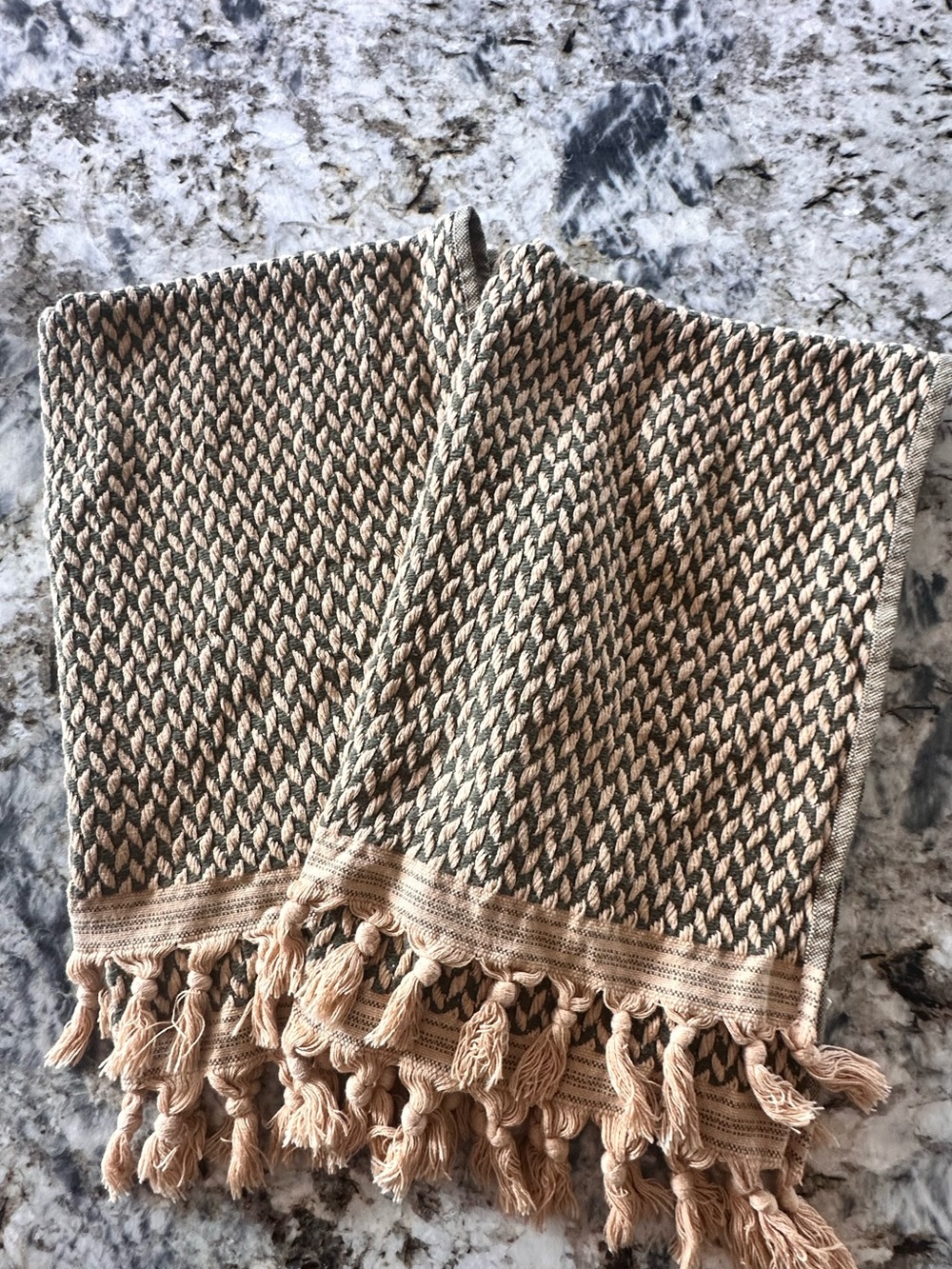 West Elm, Pierce + Ward hand towels. Olive & Tan